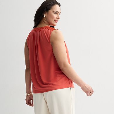 Plus Size Nine West Tie Front Key Hole Sleeveless Top