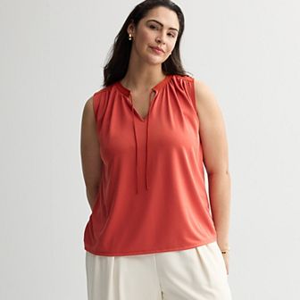 Plus Size Nine West Tie Front Key Hole Sleeveless Top