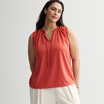 Plus Size Nine West Tie Front Key Hole Sleeveless Top