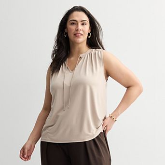 Plus Size Nine West Tie Front Key Hole Sleeveless Top