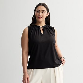 Plus Size Nine West Tie Front Key Hole Sleeveless Top