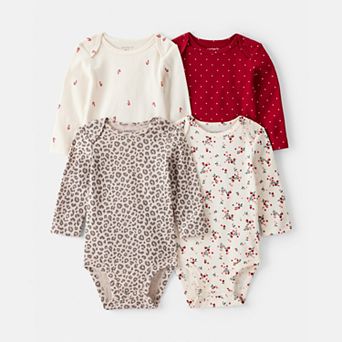 Baby Girl Carter's 4-Pack Holiday Print Cotton Long Sleeve Bodysuits