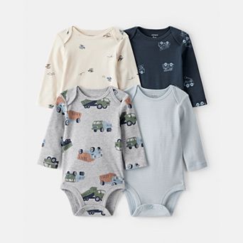 Baby Boy Carter's 4-Pack Construction Print Long-Sleeve Bodysuits