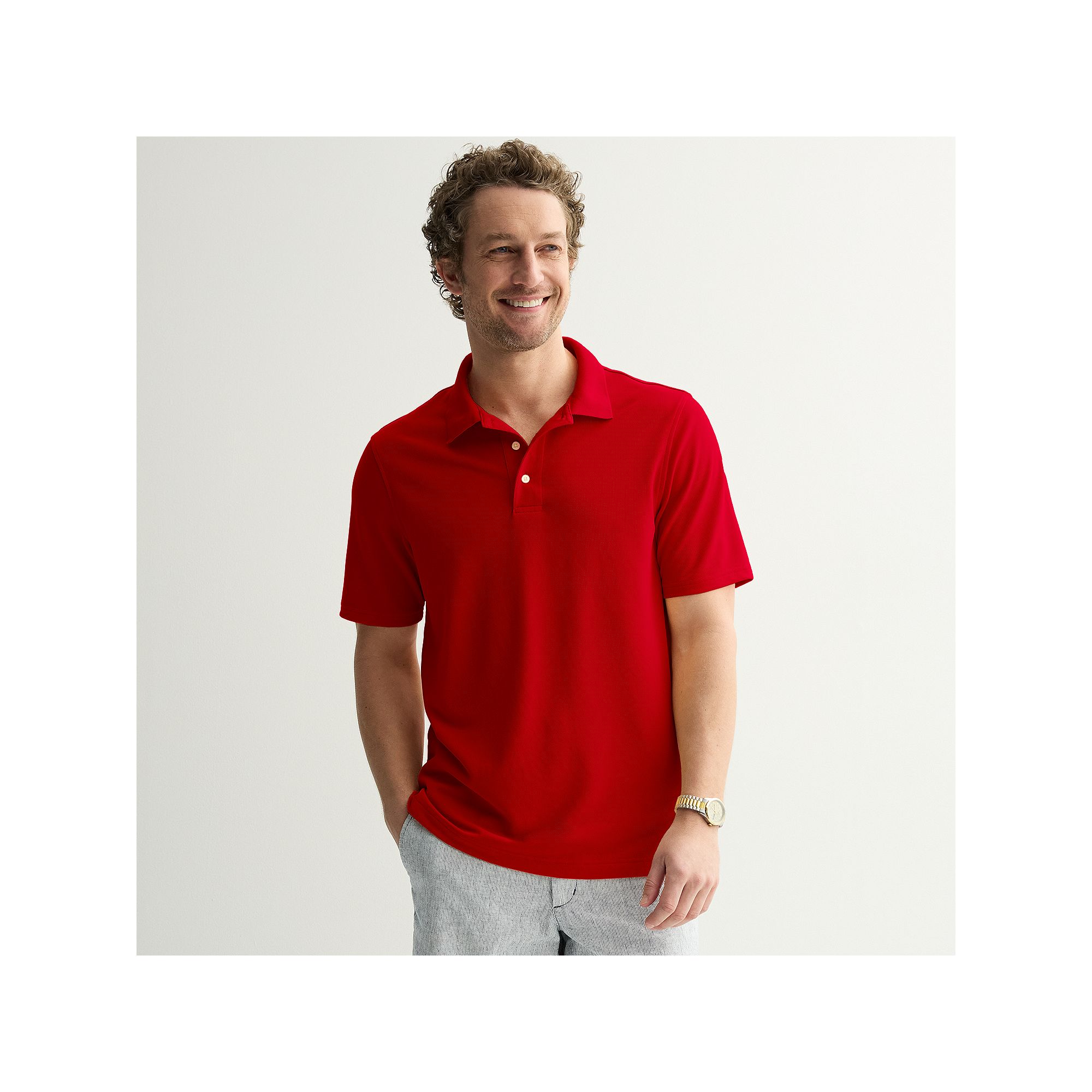 Mens Croft & Barrow® Solid Pique Polo, Size: Small, Inviting Red