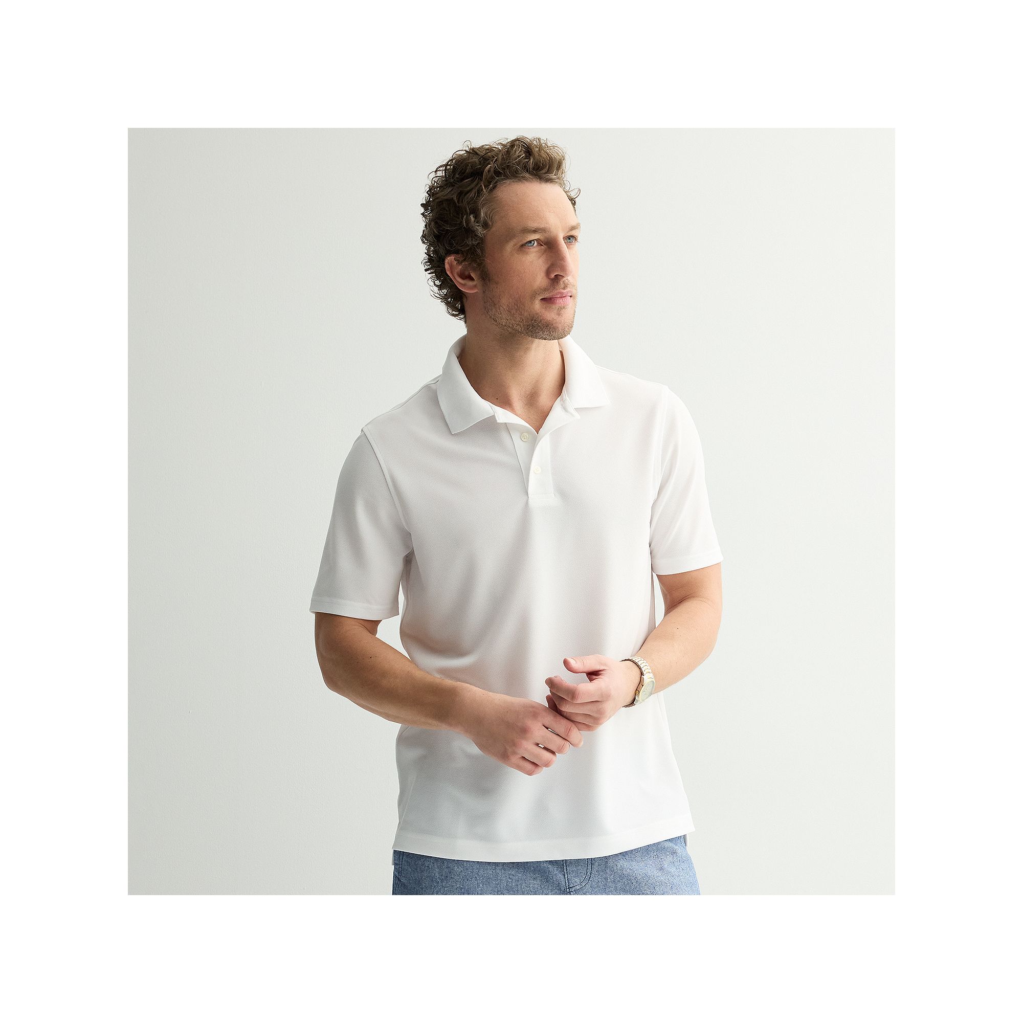 Mens Croft & Barrow® Solid Pique Polo, Size: Small, Modern White