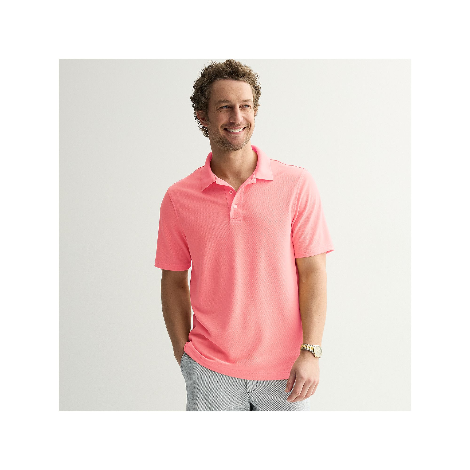Mens Croft & Barrow® Solid Pique Polo, Size: Small, Pink Icing