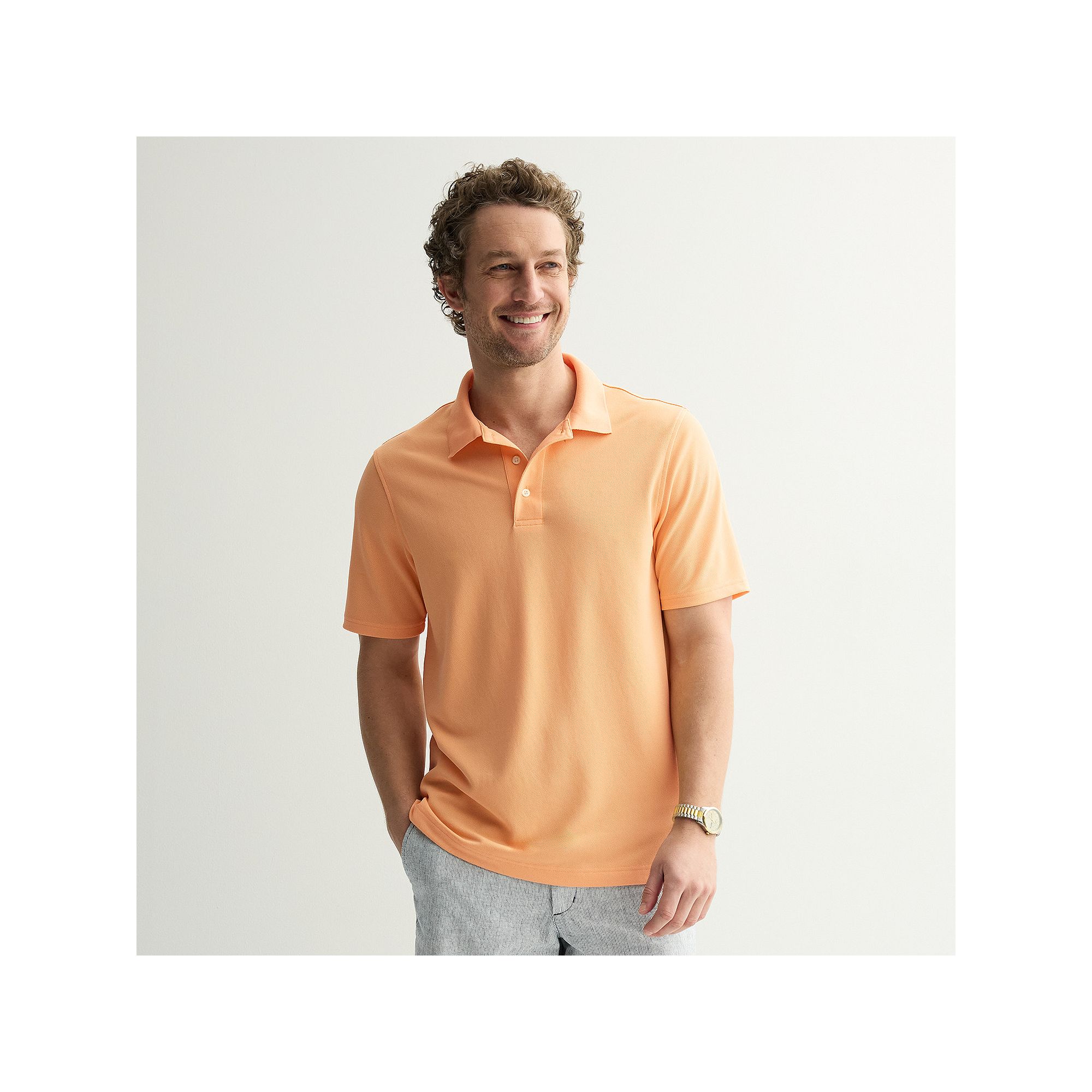 Mens Croft & Barrow® Solid Pique Polo, Size: Small, Pink Buff