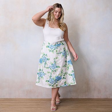 Plus Size LC Lauren Conrad Self Belt Midi Skirt With Buckle