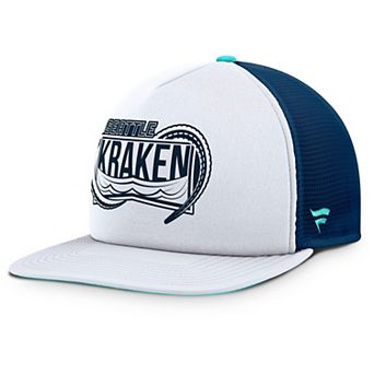 Men's Fanatics White/Deep Sea Blue Seattle Kraken Authentic Pro Hometown Rink Foam Trucker Snapback Hat