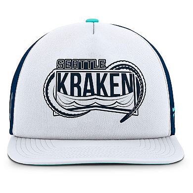 Men's Fanatics White/Deep Sea Blue Seattle Kraken Authentic Pro Hometown Rink Foam Trucker Snapback Hat
