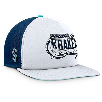 Men's Fanatics White/Deep Sea Blue Seattle Kraken Authentic Pro Hometown Rink Foam Trucker Snapback Hat