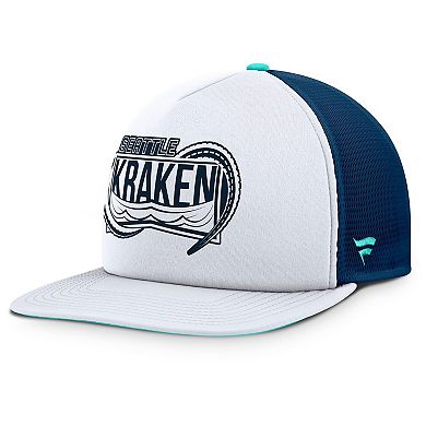Men's Fanatics White/Deep Sea Blue Seattle Kraken Authentic Pro Hometown Rink Foam Trucker Snapback Hat