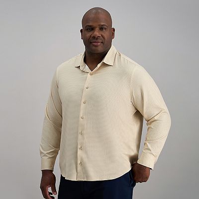 Big & Tall Haggar Long Sleeve Performance Button-Down Print Shirt, Men's, Size: 5XL, Oatmeal