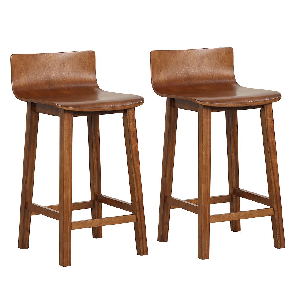 Wood Bar Stools Set of with Solid Back and Seat