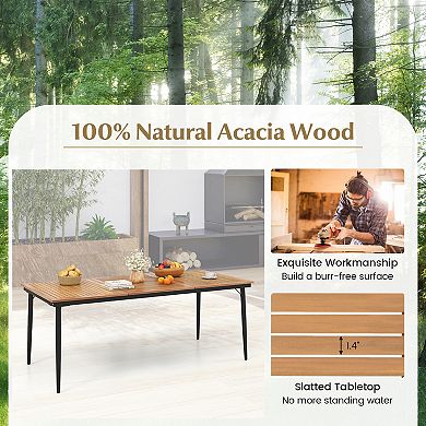 Acacia Wood Outdoor Dining Table for 8 with 1.9 Inch Umbrella Hole