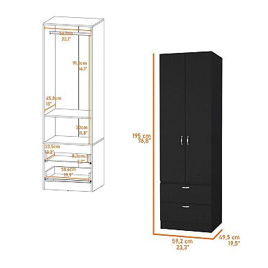 Tall Mayer Wardrobe In Melamine With Two Doors And Two Drawers