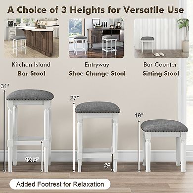 3 Heights Square Saddle Stool Set of 2 with Footrests and Padded Seats
