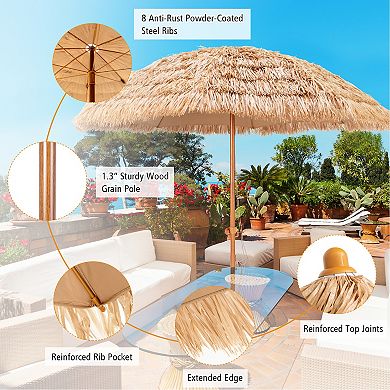 8 Feet Patio Thatched Tiki Umbrella Hawaiian Hula Beach Umbrella