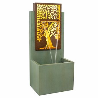 Sunnydaze Mighty Oak Outdoor Water Fountain with LED Lights - 41.25-Inch
