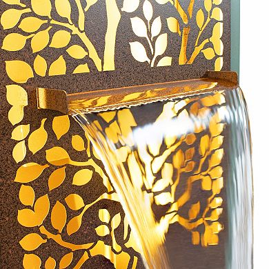 Sunnydaze Mighty Oak Steel Outdoor Water Fountain with LEDs - 41.25"