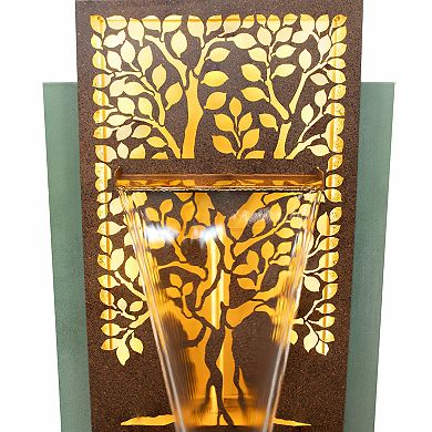 Sunnydaze Mighty Oak Steel Outdoor Water Fountain with LEDs - 41.25"