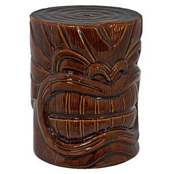 Sunnydaze Wood-Look Tiki Head Ceramic Garden Stool - 17”