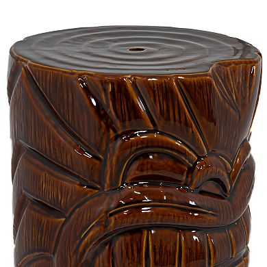 Sunnydaze Wood-Look Tiki Head Ceramic Garden Stool - 17”