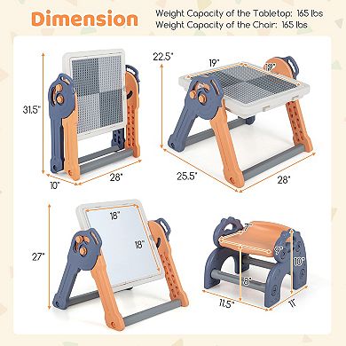 6-In-1 Folding Kids Art Easel with Reversible Building Block Tabletop