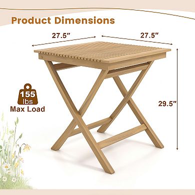 Teak Patio Bistro Table 27.5 Inch Outdoor Furniture with Slatted Top