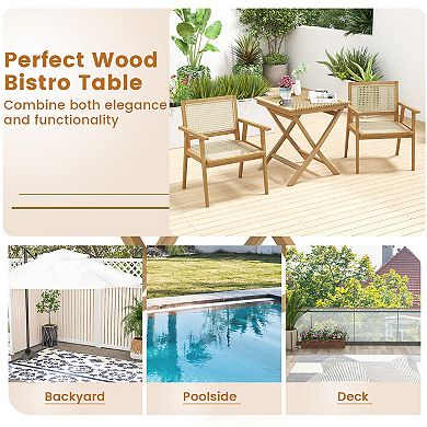 Teak Patio Bistro Table 27.5 Inch Outdoor Furniture with Slatted Top