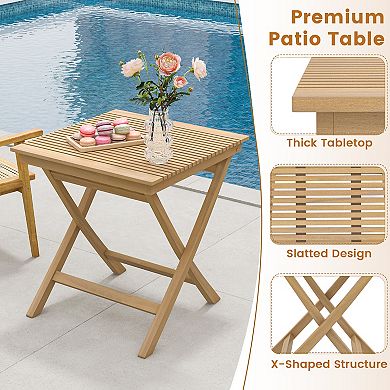Teak Patio Bistro Table 27.5 Inch Outdoor Furniture with Slatted Top