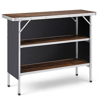 Folding Camping Table with 2 tier Open Shelves for Outdoor BBQ