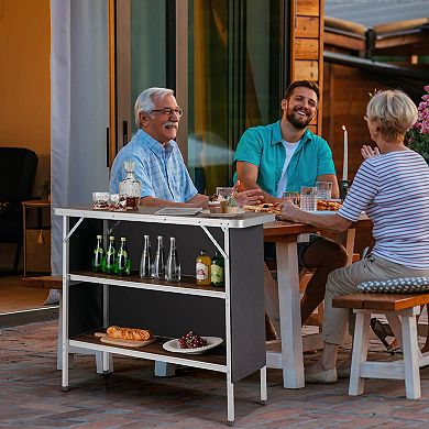 Folding Camping Table with 2-Tier Open Shelves for Outdoor BBQ