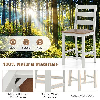 Set of 2 Counter Bar Stool with Inclined Backrest and Footrest