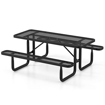 Outdoor Picnic Table and Bench Set for 8 Person with Seats and Mesh Grid