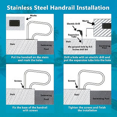 Stainless Steel Swimming Pool Hand Rail with Base Plate