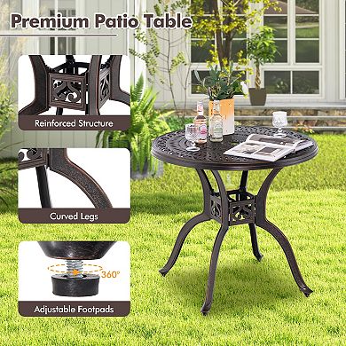 31.5 Inch Cast Aluminum Table Patio Round Dining Table with Umbrella Hole