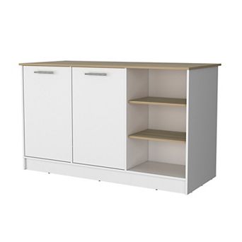 Gladiolus Kitchen Island In Melamine, Two Doors, Three Open Shelves