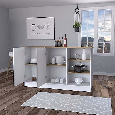 Gladiolus Kitchen Island In Melamine, Two Doors, Three Open Shelves