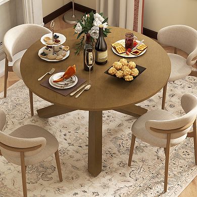 47 Inches Round Dining Table with Solid Acacia Wood Legs