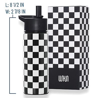 Black and White Checkered 18 oz Steel Water Bottle
