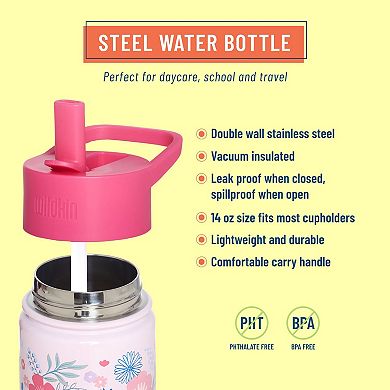 Pink Floral 14 oz Steel Water Bottle