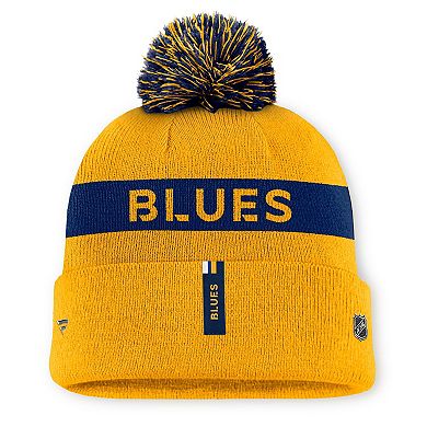 Women's Fanatics Gold/Navy St. Louis Blues Authentic Pro Rink Cuffed Knit Hat with Pom