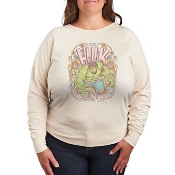 Plus Size Marvel Hulk Vintage Floral French Terry Long Sleeve Tee