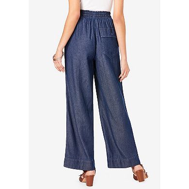 Roaman's Women's Plus Size Plus Size Pull On Wide Leg Chambray Pant