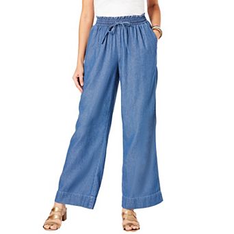 Roaman's Women's Plus Size Plus Size Pull On Wide Leg Chambray Pant