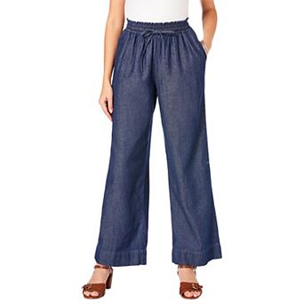 Roaman's Women's Plus Size Plus Size Pull On Wide Leg Chambray Pant