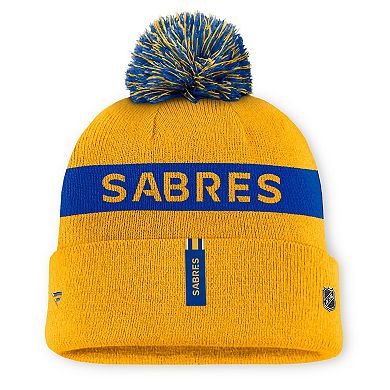 Women's Fanatics Gold/Royal Buffalo Sabres Authentic Pro Rink Cuffed Knit Hat with Pom