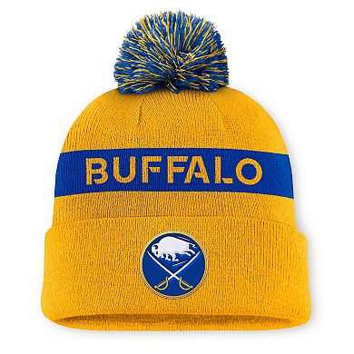 Women's Fanatics Gold/Royal Buffalo Sabres Authentic Pro Rink Cuffed Knit Hat with Pom