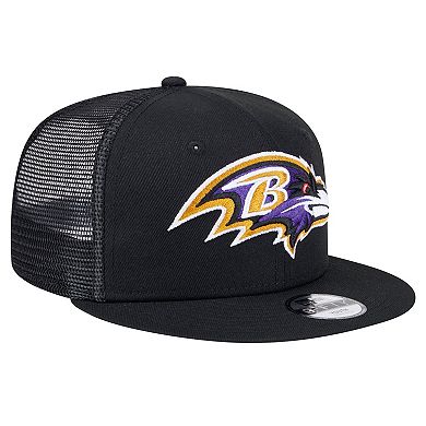 Youth New Era Black Baltimore Ravens Main Trucker 9FIFTY Snapback Hat